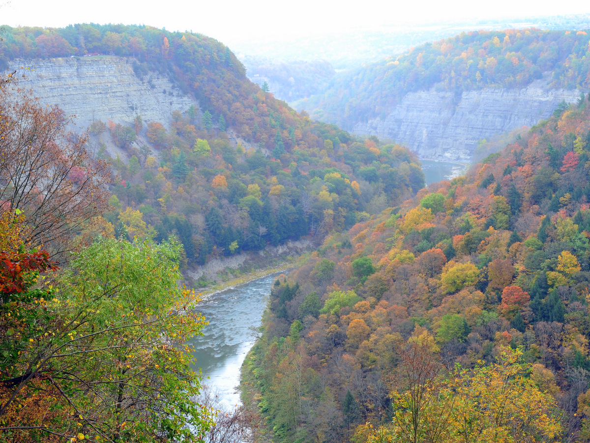 A large gorge with a river 